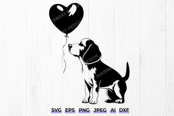 Beagle Dog with Heart Balloon Svg Png
