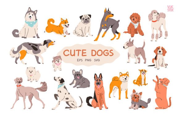 Cute Dogs of Different Breeds Set