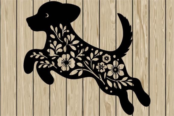 Floral Dog Jumping Stencil SVG
