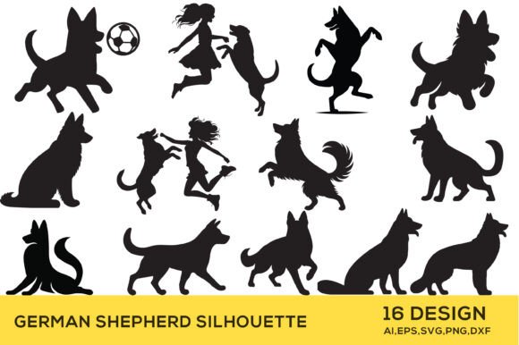 German Shepherd Dog Silhouette Bundle