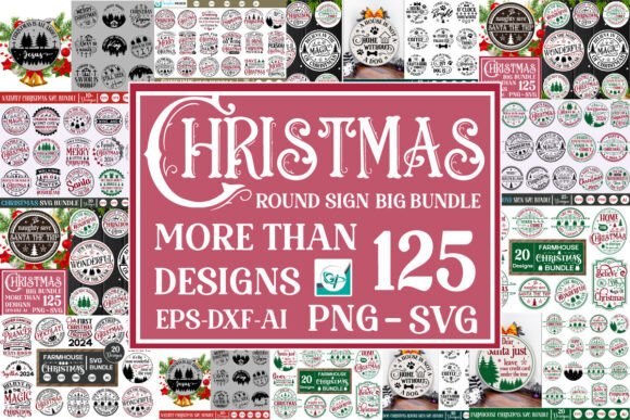 Mega Christmas Round Sign SVG Bundle