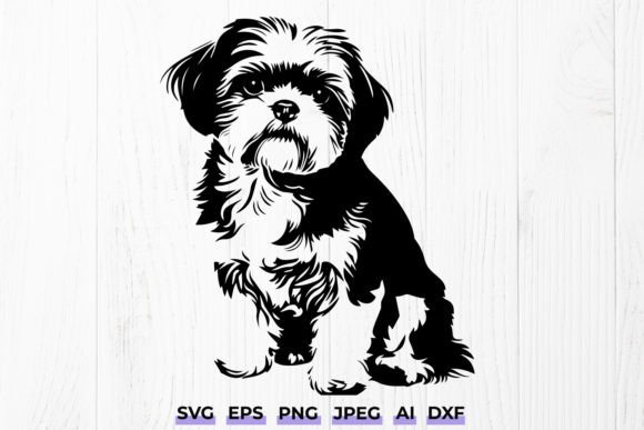 Shih Tzu Dog Full Body Silhouette Svg